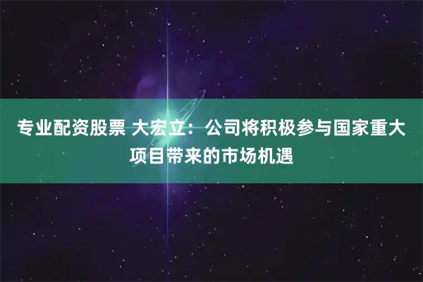 专业配资股票 大宏立：公司将积极参与国家重大项目带来的市场机遇