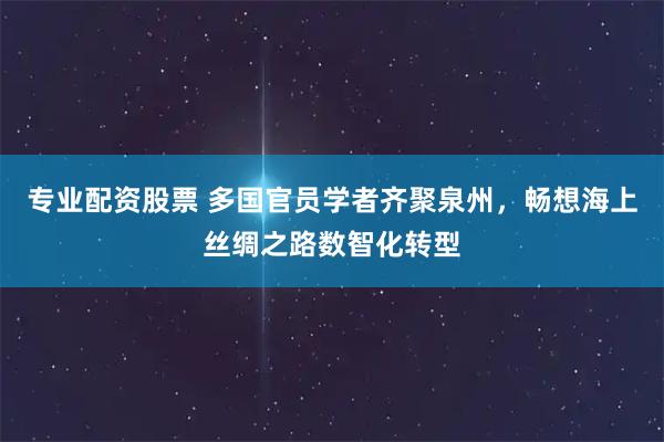 专业配资股票 多国官员学者齐聚泉州，畅想海上丝绸之路数智化转型
